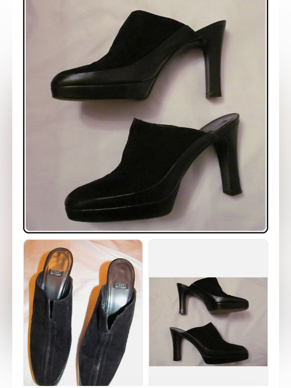 Stuart Weitzman Mules 7 7.5 37.5 38 Black Platform Stacked Heel Slides Slip Ons